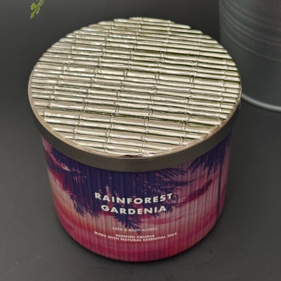 BBW Rainforest Gardenia Bath & Body Works 3 Wick Candle - Picture 4 of 10